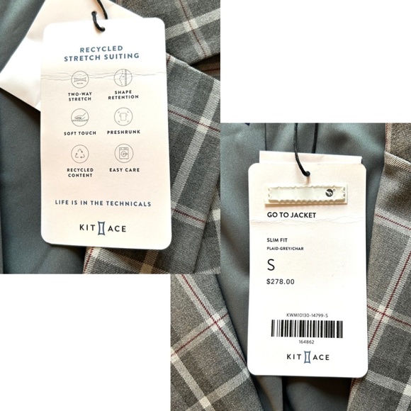 NWT Kit&Ace Go To Stretch Suiting Long Plaid Jacket with Side Vents Size Small - Picture 9 of 16